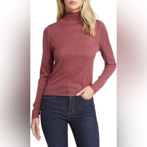 Madewell NWT Semi-Sheer Mockneck Tee Size XXS in Hthr Merlot